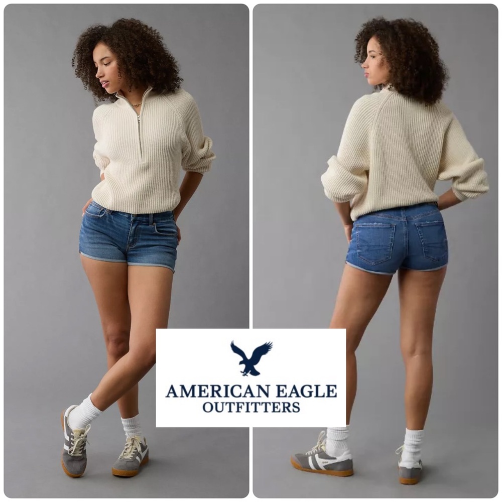 🆕 NWT American Eagle AE Next Level Curvy High-Waisted Denim Short Short